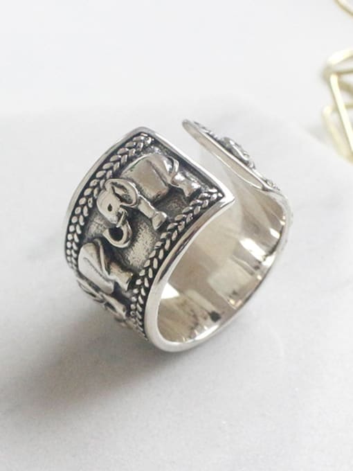 DAKA Ethnic style Little Elephant-etched Silver Opening Ring 1