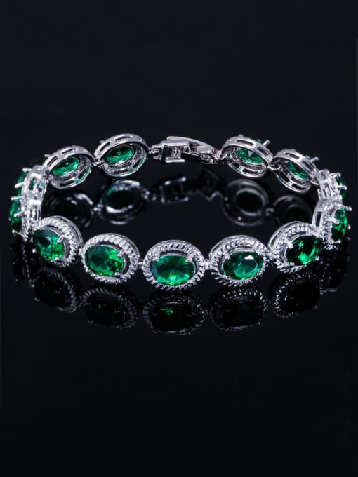 green Copper With Cubic Zirconia  Luxury Oval Bracelets