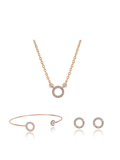BESTIE Alloy Imitation-gold Plated Simple style Rhinestones Hollow Circle Three Pieces Jewelry Set