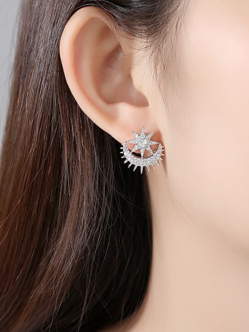 BLING SU Copper With Cubic Zirconia  Fashion Star Tassel Drop Earrings 1