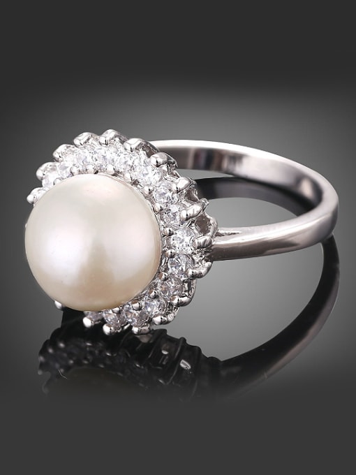 Wei Jia Fashion Artificial Pearl Cubic Rhinestones Copper Ring