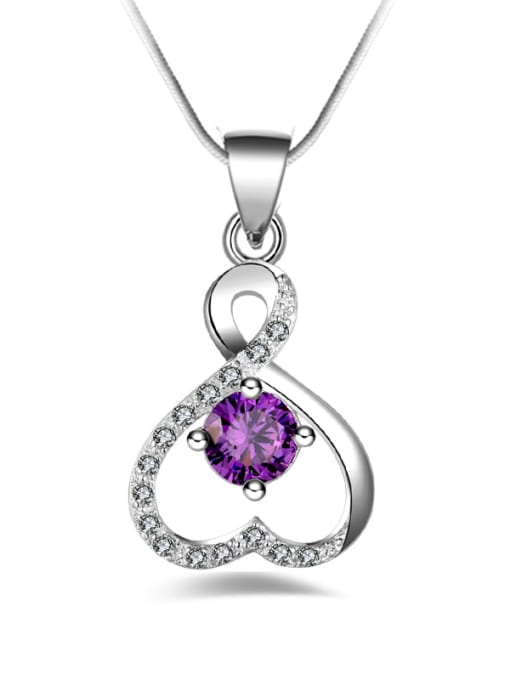 Purple Fashion Hollow Heart Cubic Zirconias Necklace