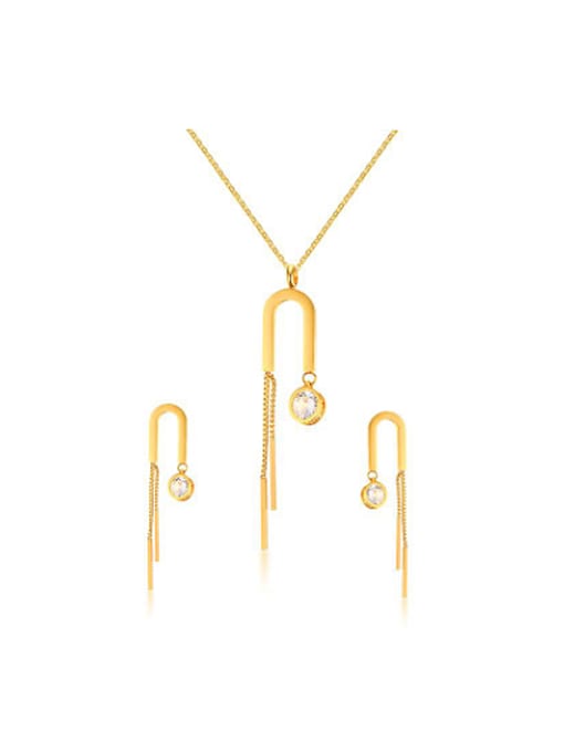 CONG Fashionable Gold Plated Zircon Tassel Two Pieces Jewelry Set 0