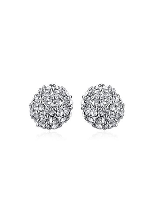 Platinum Women Round Shaped Austria Crystal Stud Earrings