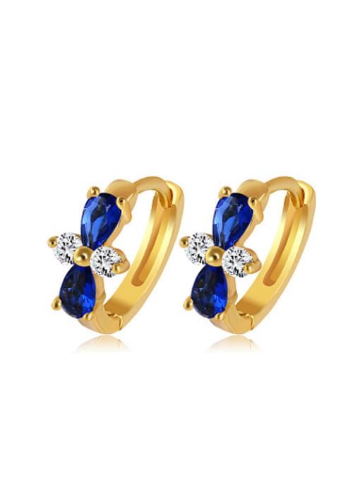 blue and white Copper Alloy 23K Gold Plated Simples style Bowknot-shaped Clip clip on earring