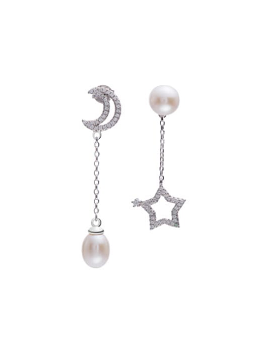 EVITA PERONI Moon Star Zircon Freshwater Pearl Stud threader earring