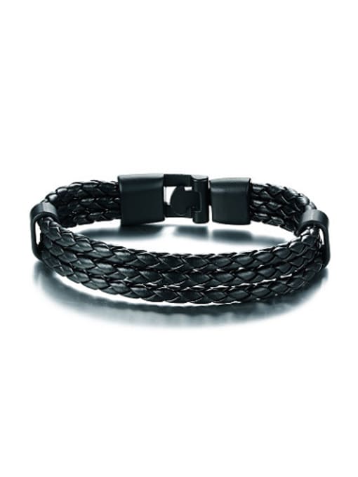 CONG Personality Three Layer Design Artificial Leather Bracelet 0