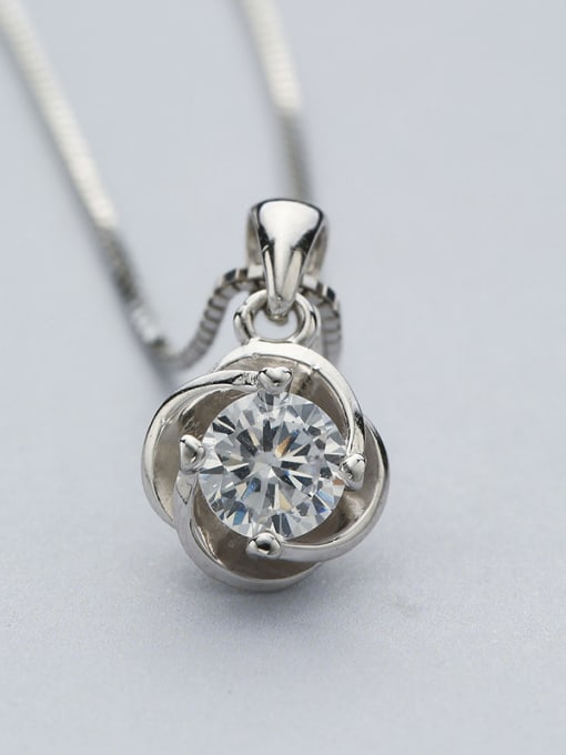 One Silver Simple Zircon Necklace 3
