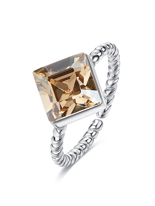 CEIDAI Simple Cubic Yellow austrian Crystal 925 Silver Ring