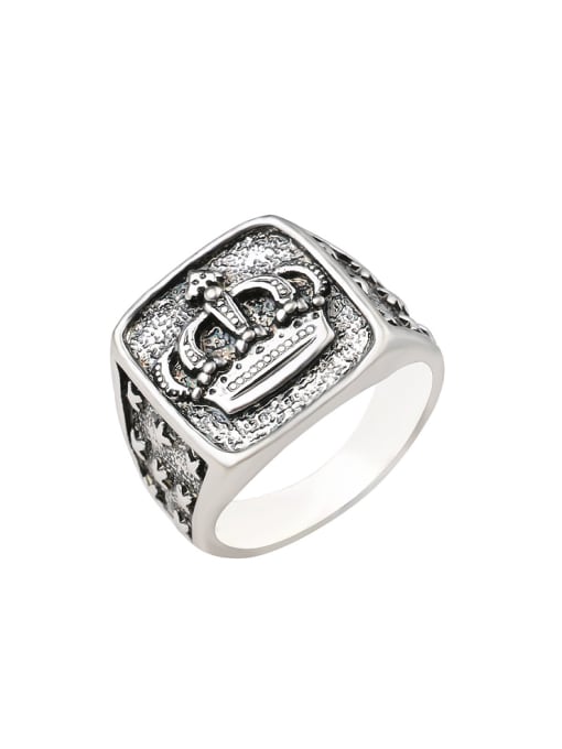 Gujin Personalized Crown Antique Silver Plated Alloy Ring 0