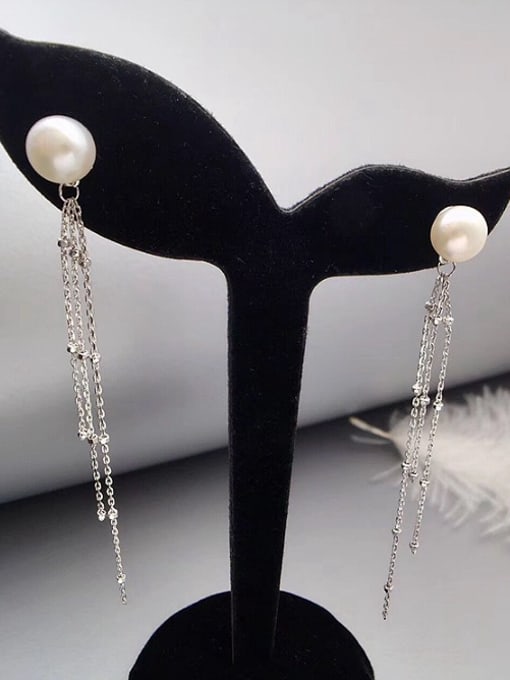 Silver Fashion Freshwater Pearl Tassels drop earring