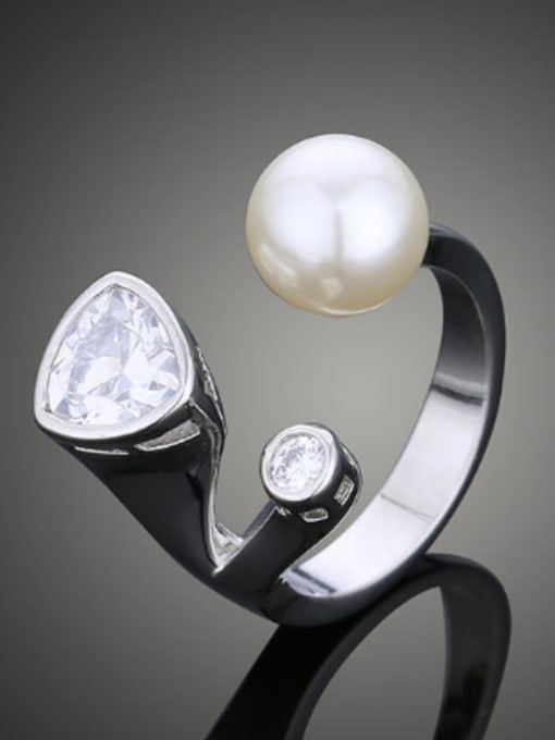 Wei Jia Personalized Imitation Pearl Zirconias Copper Opening Ring 2