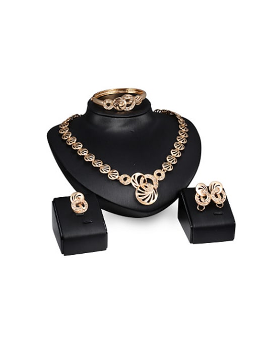 BESTIE Alloy Imitation-gold Plated Vintage style Hollow Round-shaped Four Pieces Jewelry Set 0