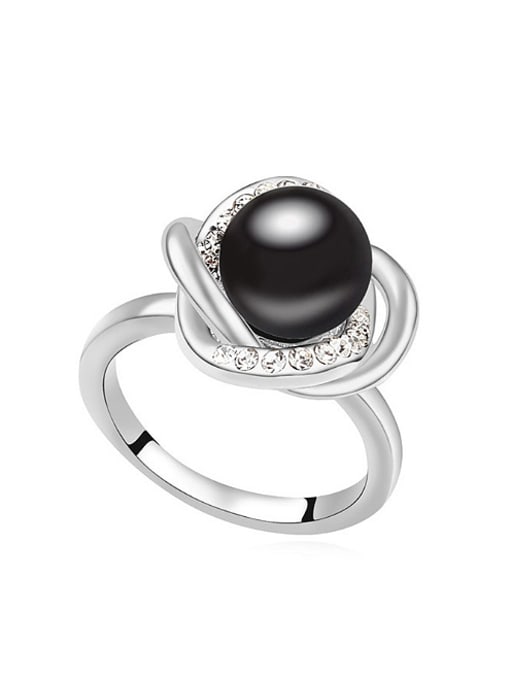 QIANZI Fashion Imitation Pearl-accented Flowery Alloy Ring 0