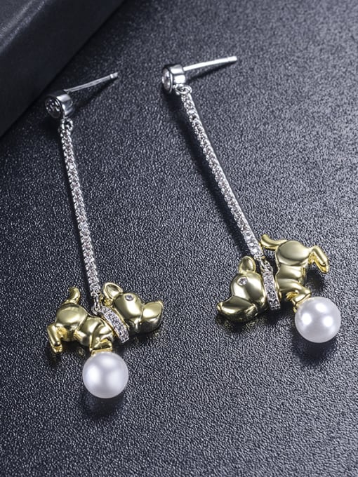ALI New long puppies pearl earrings cute animal two-color plating 1