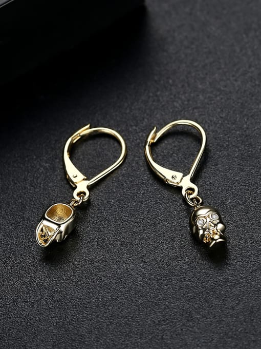 BLING SU Copper With Platinum Plated Vintage Skull Drop Earrings 2