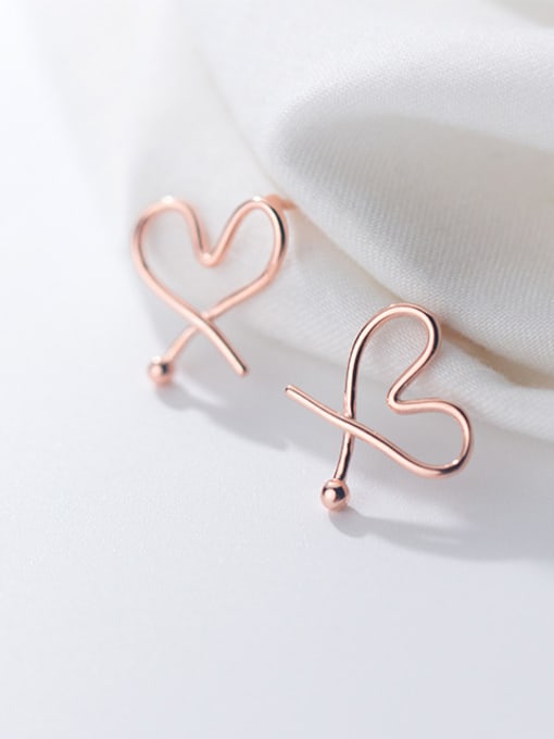 Rosh 925 Sterling Silver With Silver Plated Simplistic Heart Stud Earrings 1