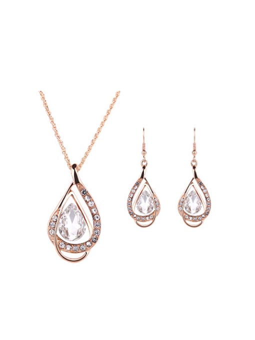 white Alloy Imitation-gold Plated Fashion Stones Water Drop shaped Two Pieces Jewelry Set