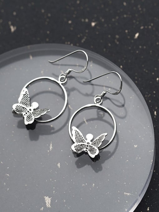 white Vintage Butterfly Shaped Thai Silver Drop Earrings