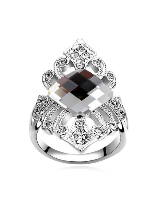 Black Exaggerated Rhombus austrian Crystals Alloy Ring