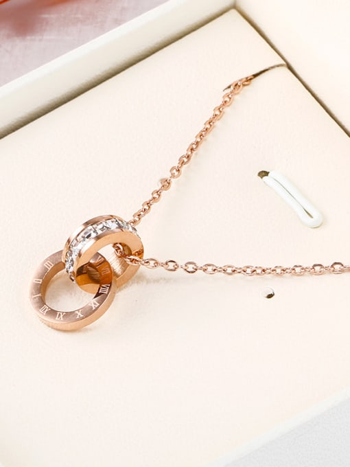 OUXI Rose Gold Stainless Steel Digital Shaped  Crystal Necklace 2