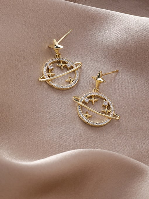 gold Alloy With Gold Plated Simplistic Planet  Drop Earrings