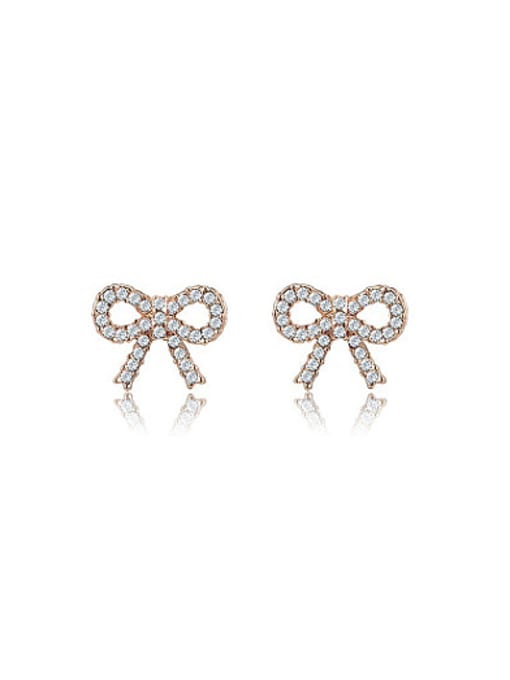 Rose Gold Temperament Bowknot Shaped Austria Crystal Stud Earrings