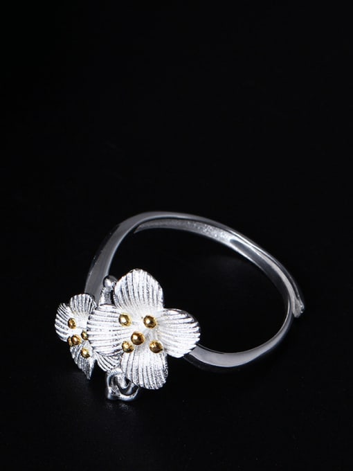 SILVER MI Double Flower Beautiful Opening Ring 2