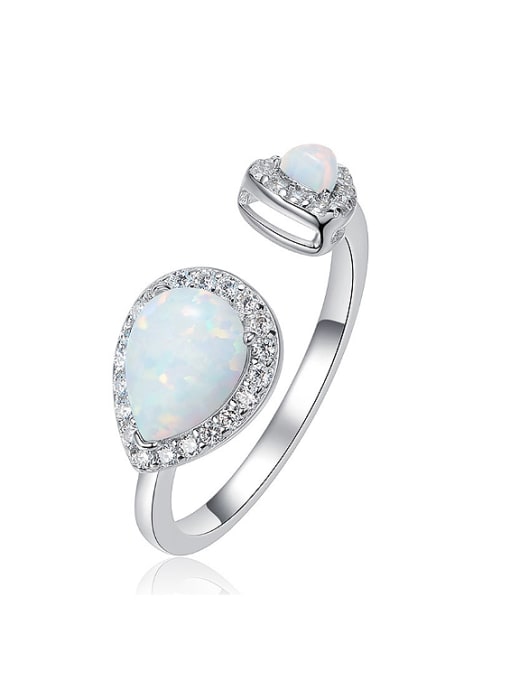 White Fashion Water Drop Opal stones 925 Silver Opening Ring