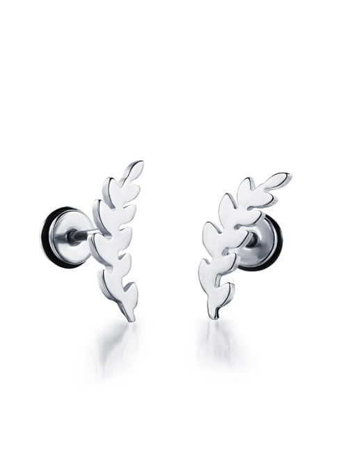 white Fashion Titanium Leaf Smooth Stud Earrings