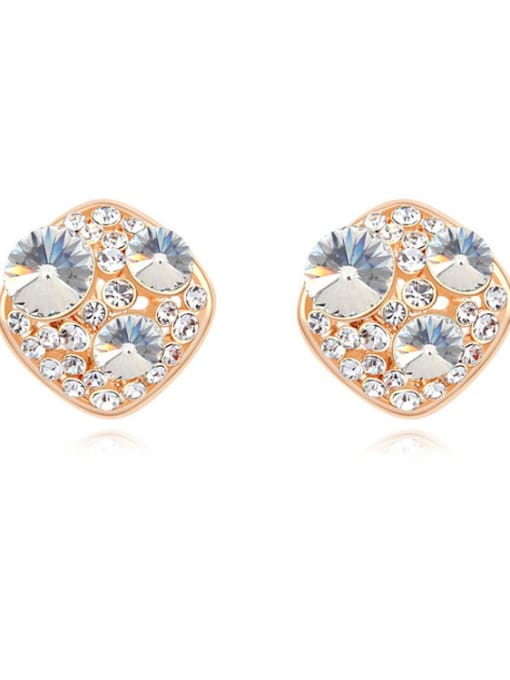 White Fashion Cubic austrian Crystals Champagne Gold Plated Stud Earrings
