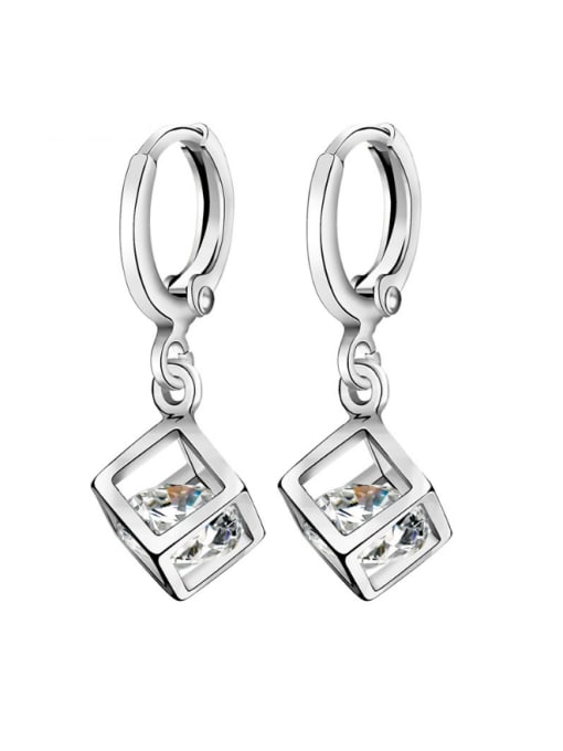 white Copper Alloy 18K Gold Plated Fashion Cube Hollow Zircon drop earring