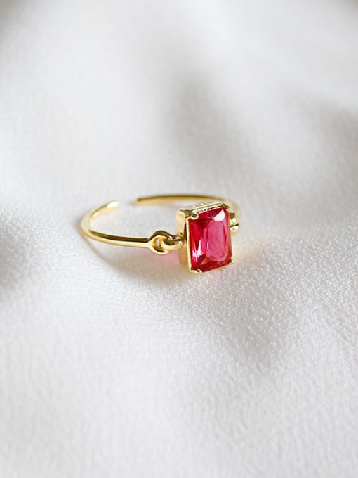 DAKA Fashion Red Zircon Gold Plated Silver Opening Ring 2