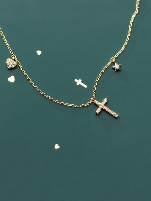 Rosh 925 Sterling Silver With Cubic Zirconia  Simplistic Cross Necklaces 0