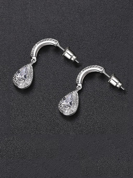 White zircon Copper With Platinum Plated Delicate Water Drop Drop Earrings