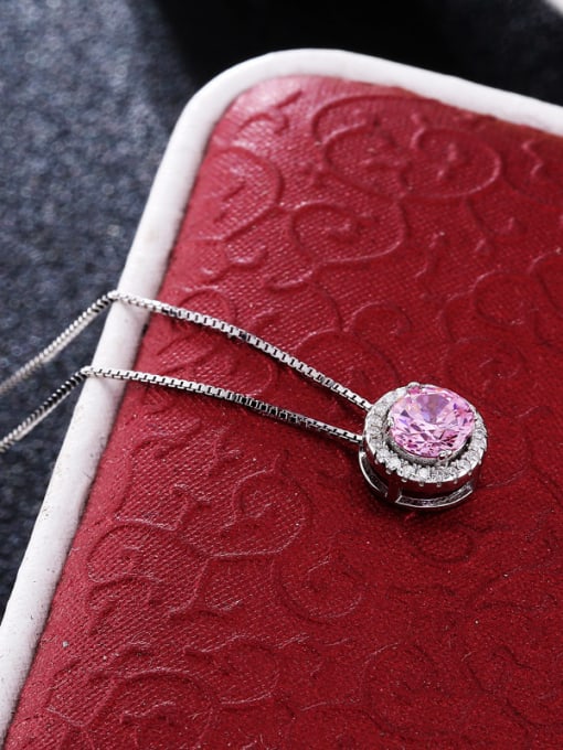 pink Luxury 925 Silver Round Shaped Zircon Necklace