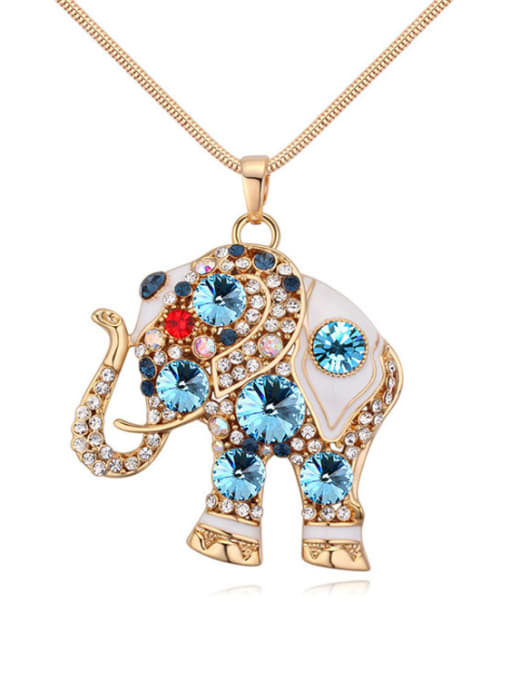 blue Personalized Cubic austrian Crystals-covered Elephant Champagne Gold Sweater Chain