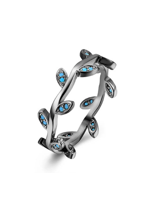 OUXI Personalized Tiny Turquoise Leaves Ring 0