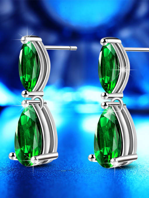 White Gold Green Drill Shining AAA Zircons Simple Style Noble Drop Earrings