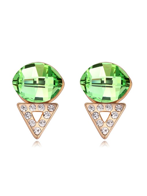 green Personalized Oval austrian Crystals Alloy Stud Earrings