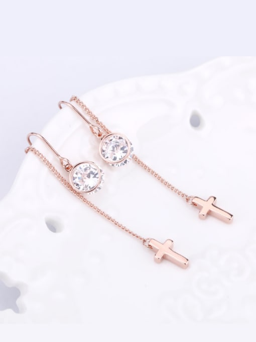 OUXI Women Simple Style Rose Gold Zircon Stud threader earring 1