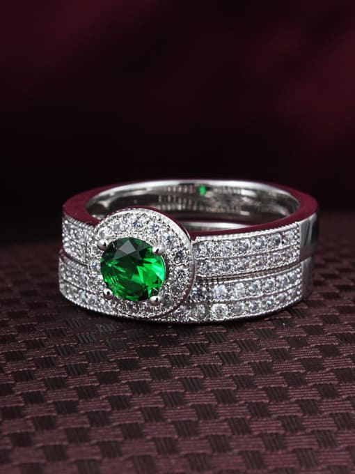 SANTIAGO Personality Green 18K White Gold Plated Zircon Ring Set 1