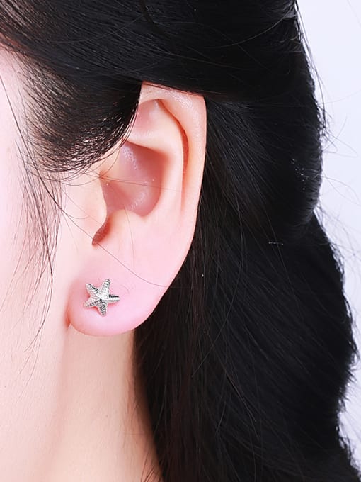 One Silver Trendy Star Shaped Stud Earrings 1