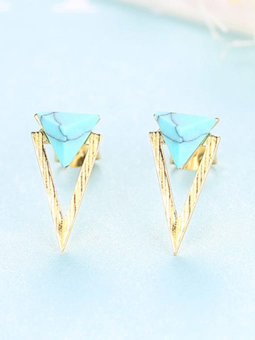 gold 925 Sterling Silver With Turquoise Simplistic Triangle Stud Earrings