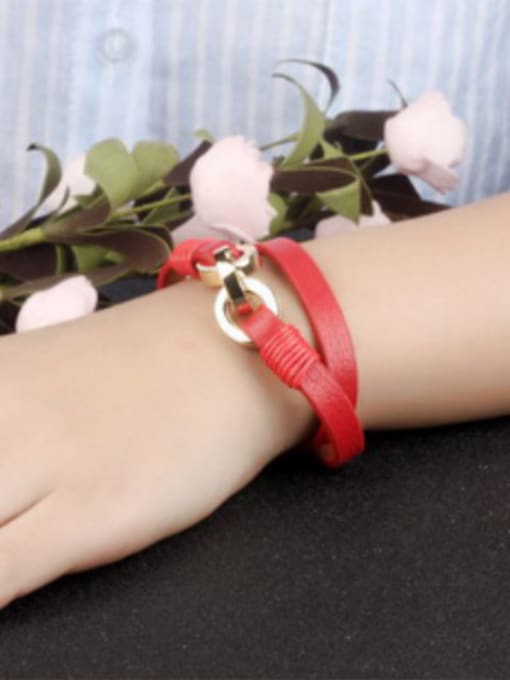 Open Sky Personalized Two-band Red Artificial Leather Bracelet 1