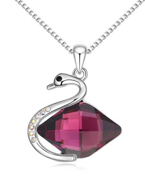 Purple Fashion Rhombus austrian Crystal Swan Pendant Alloy Necklace