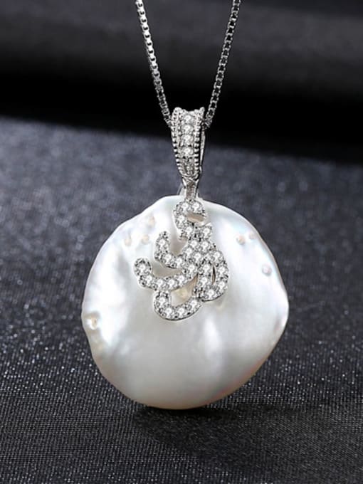 White Sterling silver inlaid AAA zircon natural Baroque Pearl Necklace