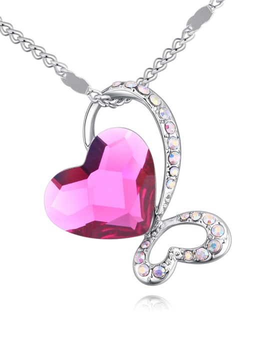 pink Fashion Cubic Heart austrian Crystals Pendant Alloy Necklace