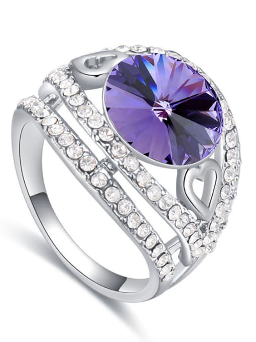 purple Exaggerated Cubic austrian Crystals Platinum Plated Alloy Ring