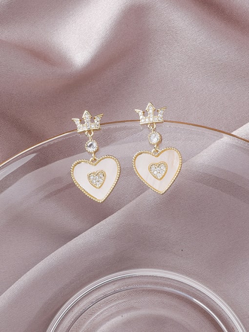 Girlhood Alloy With Gold Plated Simplistic Crown Heart Drop Earrings 3